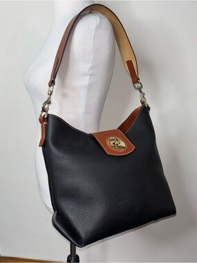 Dooney & Bourke Pebble Leather Large Turnlock Sac 30 Black Brown Shoulder Bag